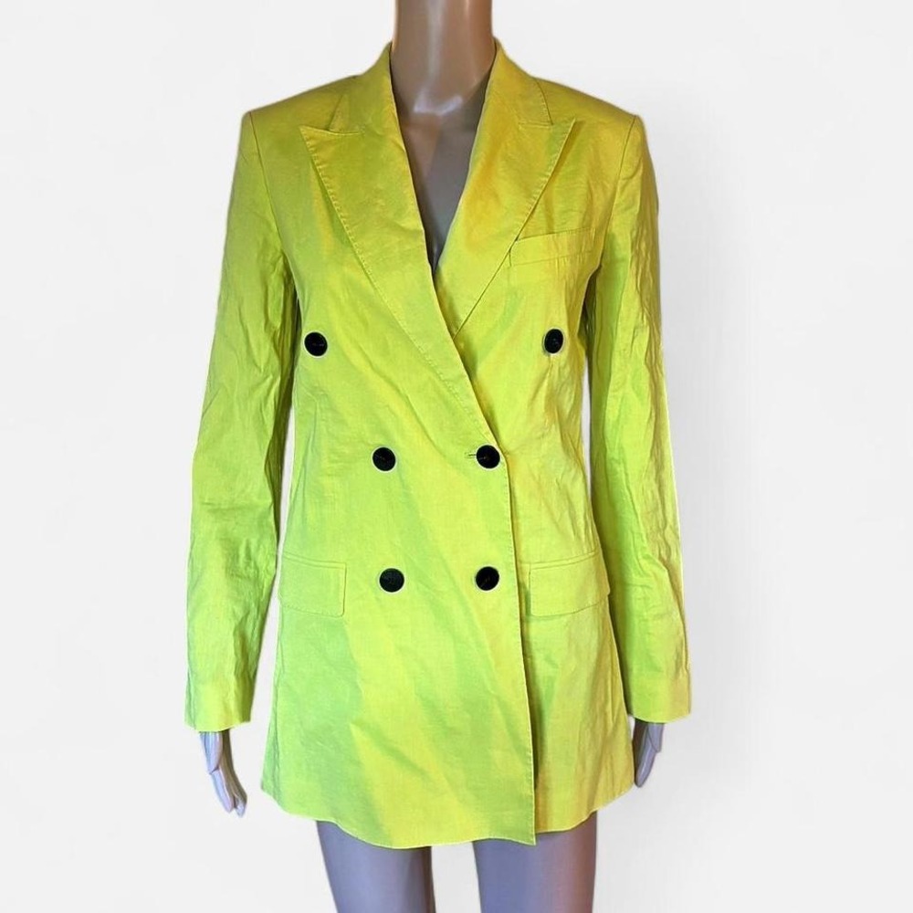 Theory Yellow Double Breasted Linen Blend Blazer Jacket Women Size 4